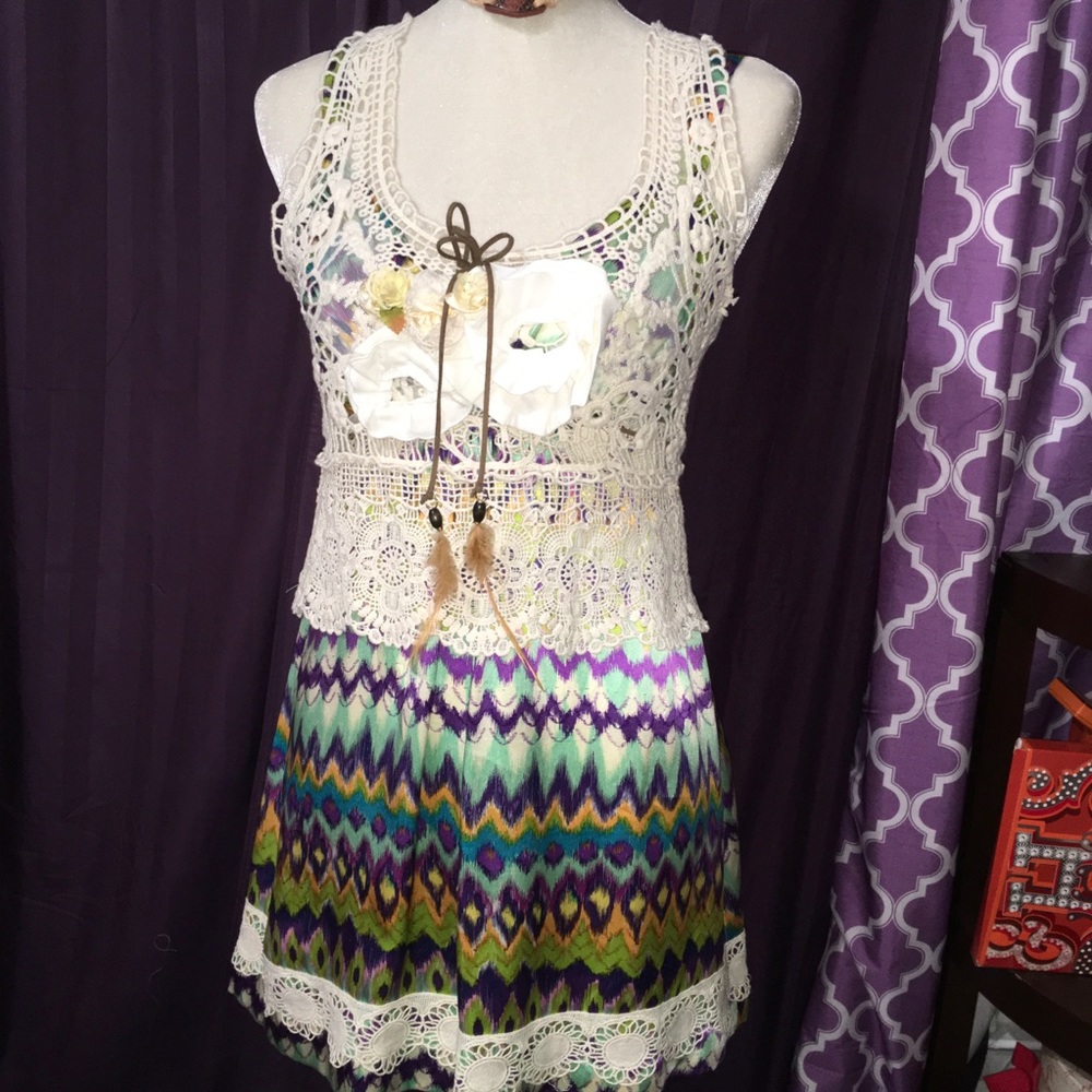 Diane Samandi silk mini dress & crocheted vest XS - Picture 5 of 8